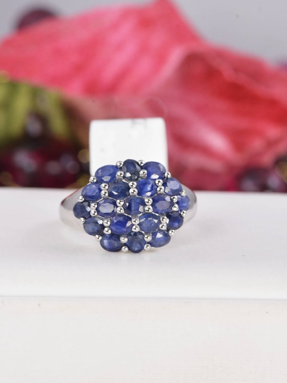 Natural Blue Sapphire Cluster Ring Real 925 Sterling Silver sz 8